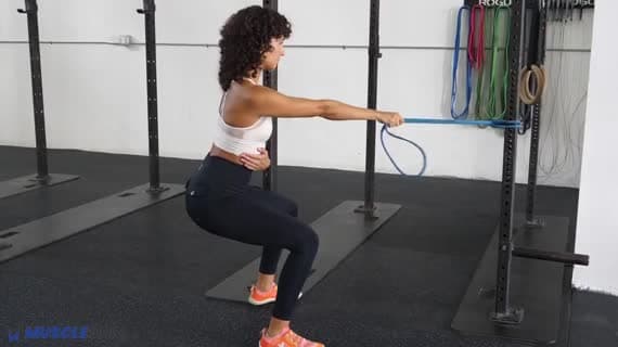 Band Squat Hold Single Arm Row