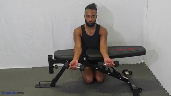 Uginanie nadgarstków z hantlami na ławce