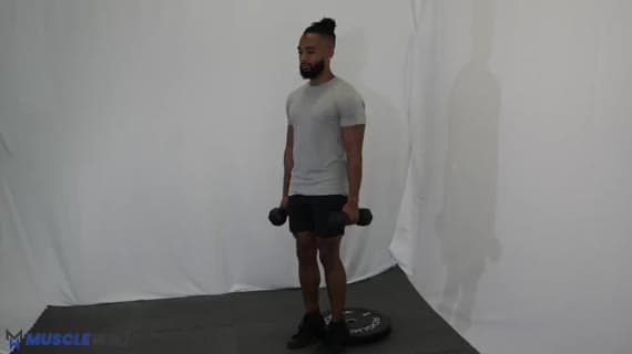 Sollevamento del tibiale anteriore in piedi con manubrio