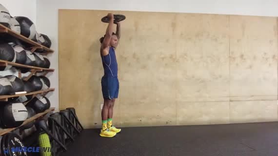 Plate Overhead Walking Lunge