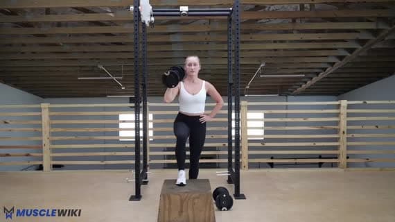 Dumbbell Single Arm Front Rack Step Up Knee Drive