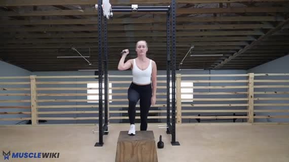 Kettlebell Single Arm Front Rack Step Up Knee Drive