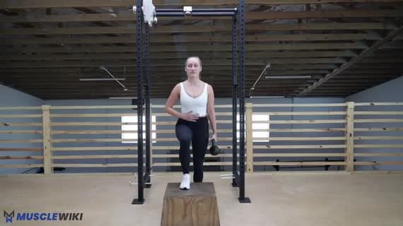Kettlebell Single Arm Step Up Knee Drive