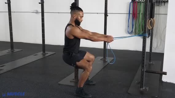 Band Squat Hold Row