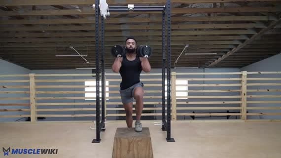 Dumbbell Front Rack Step Up Knee Drive