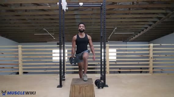 Dumbbell Single Arm Step Up Knee Drive