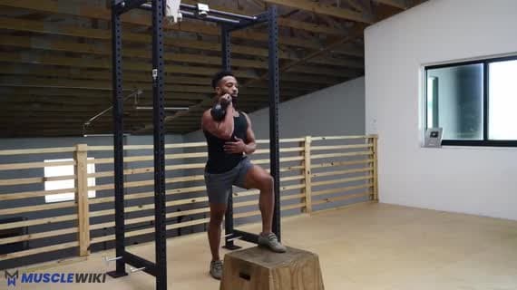 Kettlebell Single Arm Front Rack Step Up Knee Drive