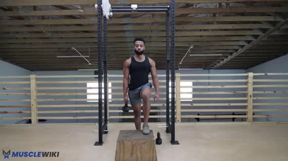 Kettlebell Single Arm Step Up Knee Drive
