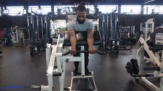 Maszyna stojąca do uginania ramion z obciążeniem na talerzach